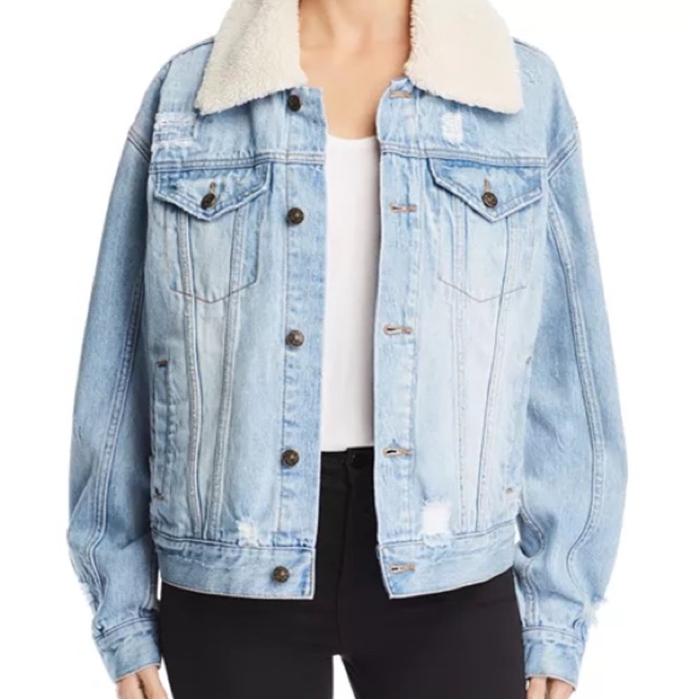 Free People Denim Sherpa Trucker Jacket